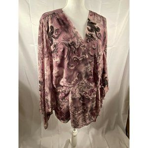 Pretty Lane Bryant Lined Purple Print Side Tie Long Sleeve Blouse Size 22/24